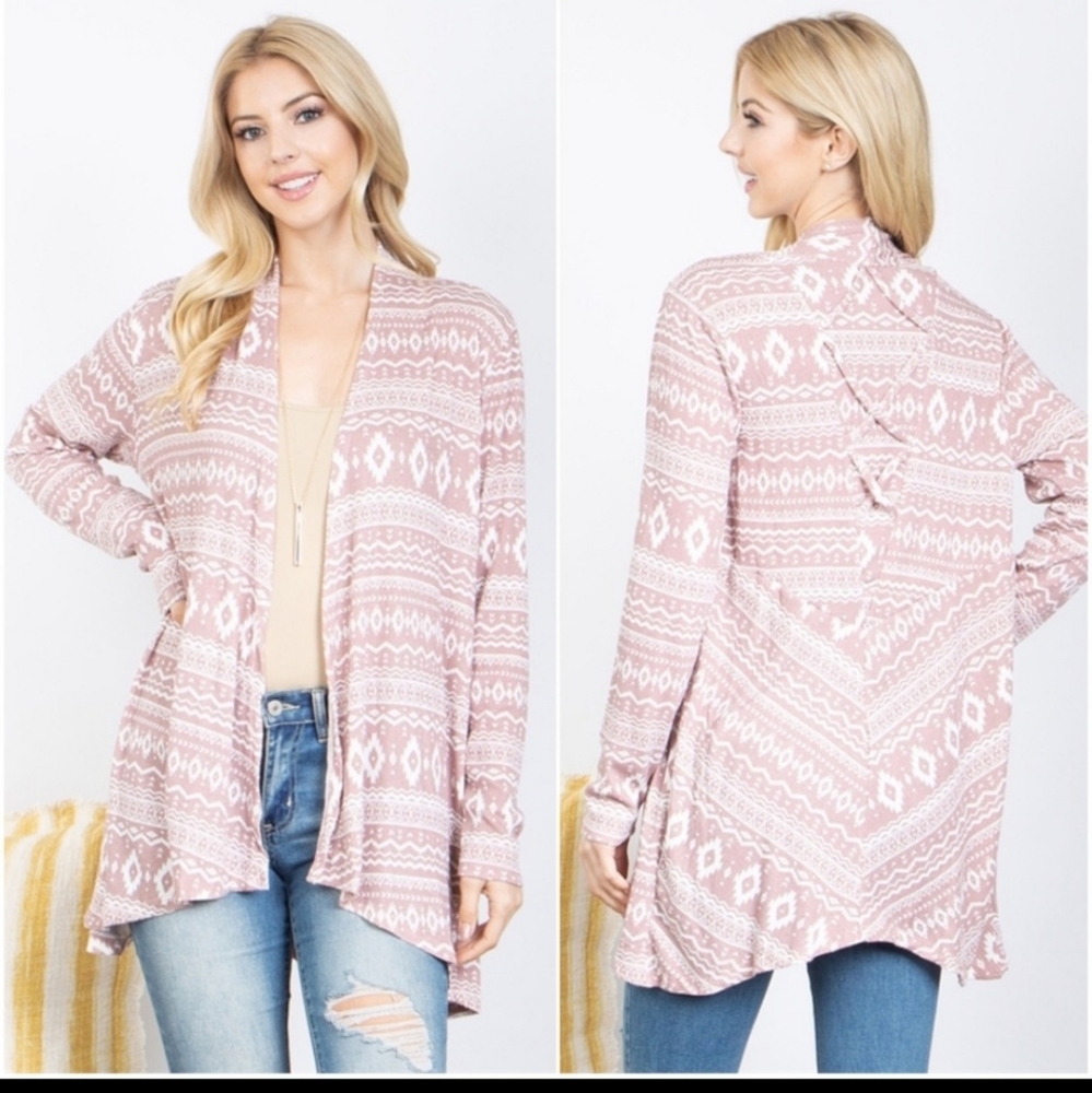 Aztec Textured Knit LIghtweight Cardigan Criss Cross Detail